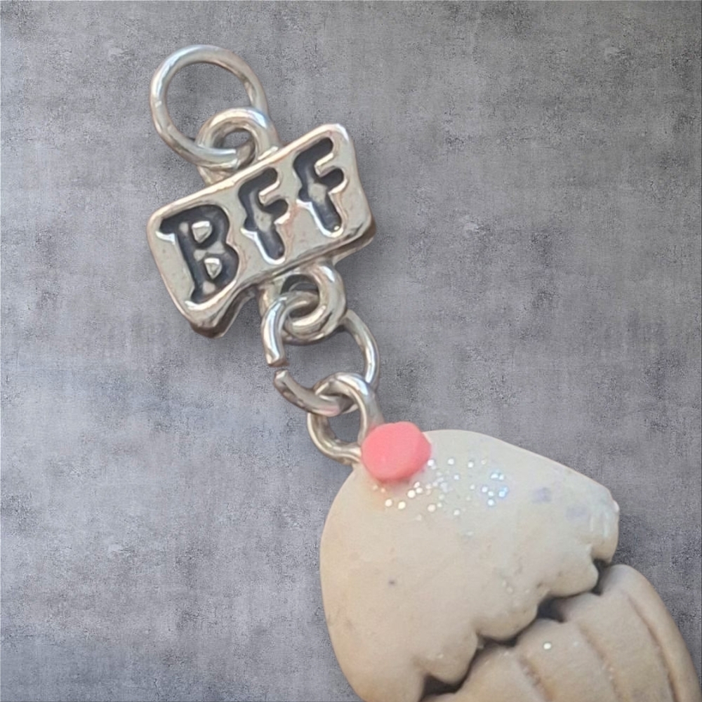 Silver and Pink BFF Cupcake Key Holder Charm - Picture 4 of 5